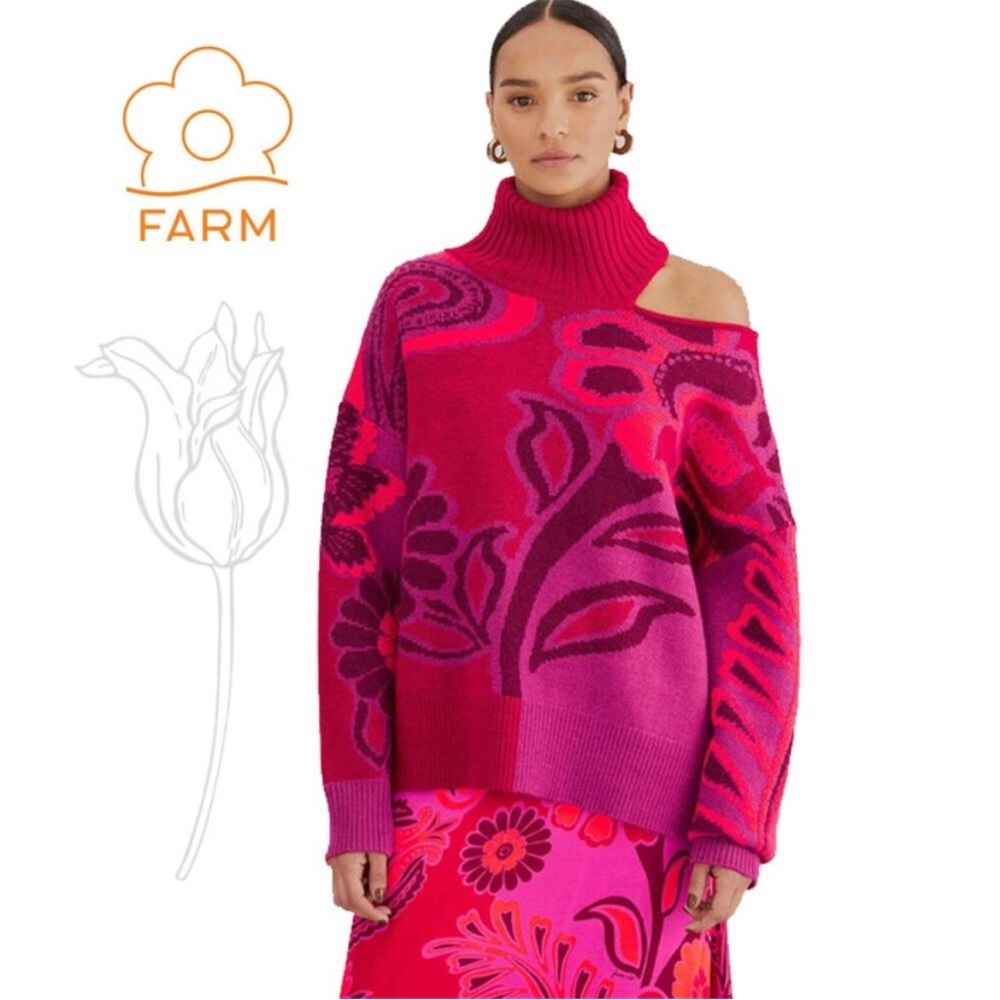 FARM Rio Women's Vibrant Shoulder Cut Out Sweater, NWT, XL